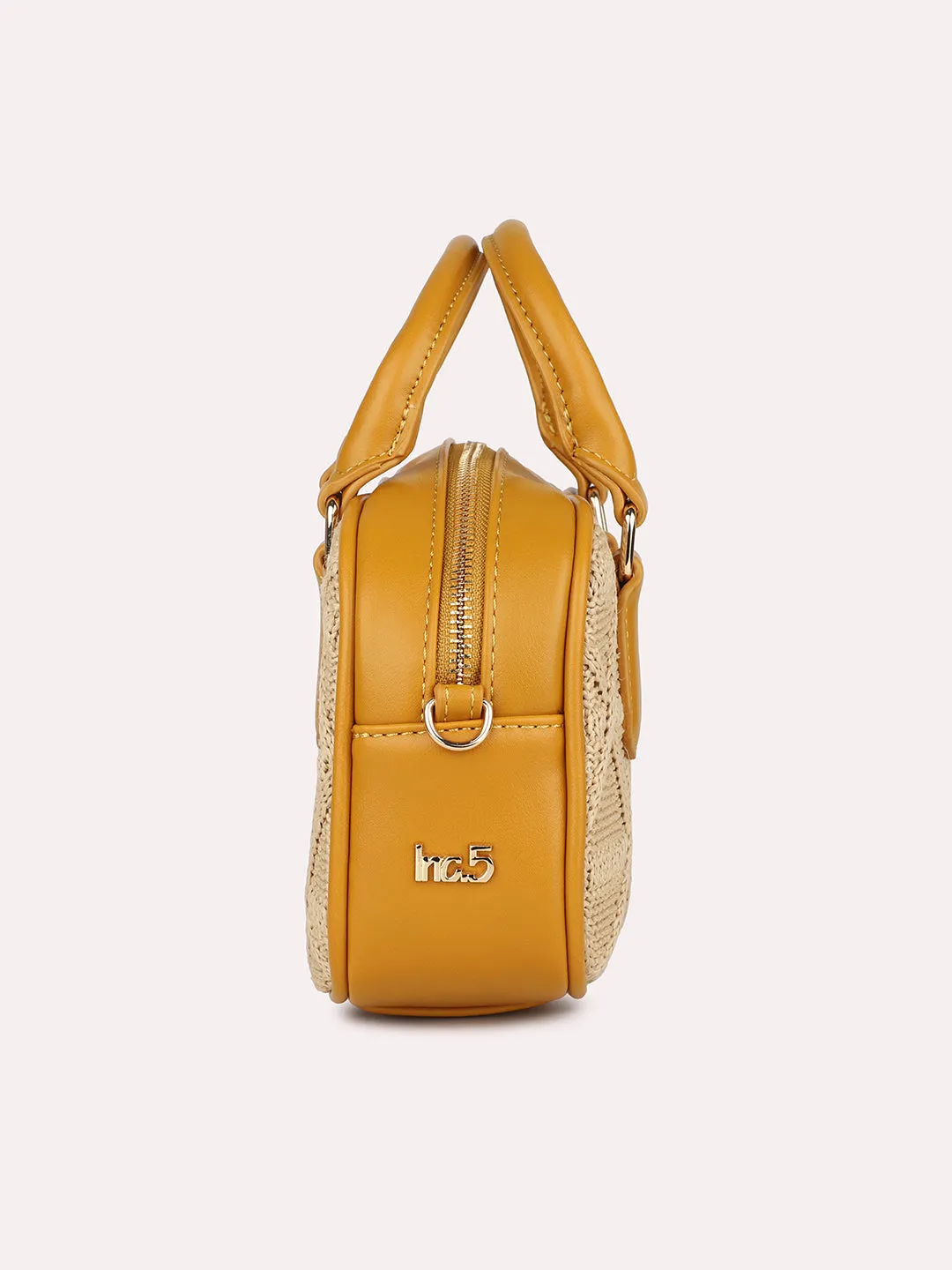 Women Mustard Textured Structured Sling Bag with Quilted